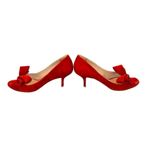 Vintage Valentino Garavani Red Suede Peep Toe Bow Pumps – Size 38.5 (US 8) - Picture 4 of 12